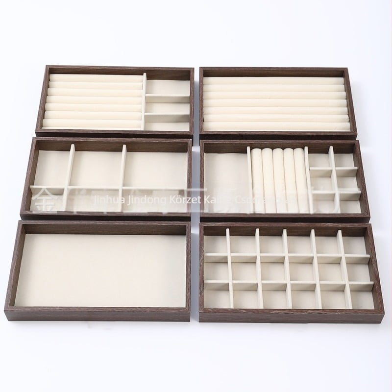 Diófából készült háromrétegű ékszerdoboz koreai stílusban, minimalist csíkos mintával