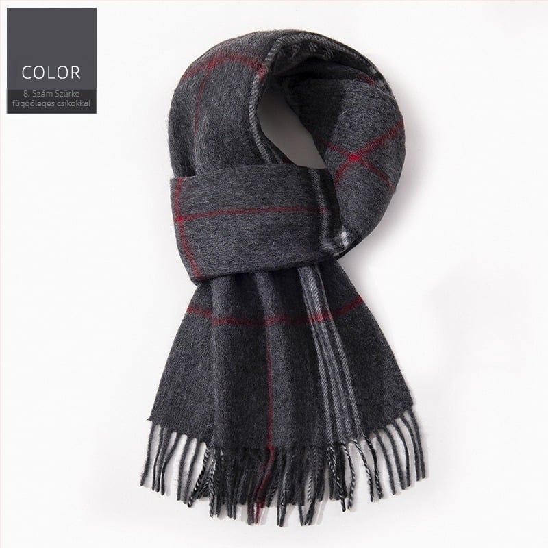 100% gyapjú kockás sál — téli meleg, hosszított hossz, üzleti stílus