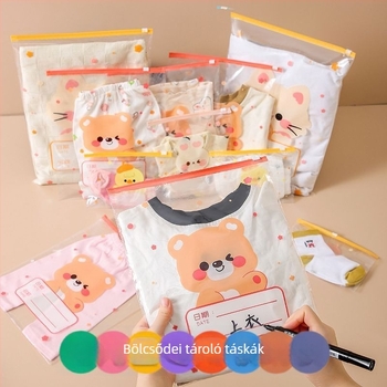 Ruha tároló táska, kubus alakú PE tok rajzfilmfigurás dizájnnal, átlátszó cipzár, porálló és zárt, sokfunkcionális fehérnemű, kozmetikum és higiéniai termékek számára