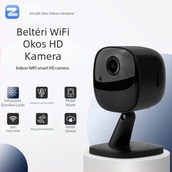 Beltéri otthoni biztonsági kamera Wi‑Fi-vel, 1080P felbontás, felhőalapú tárolás vagy SD-kártya, kétirányú intercom, 1 csatorna