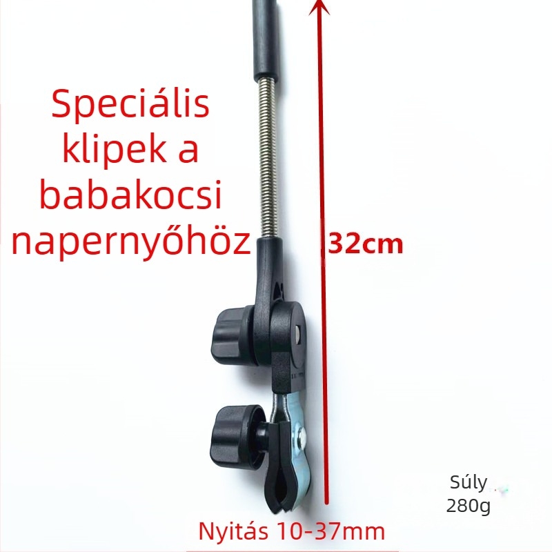 Babakocsi napernyő tartó 8 bordás parasolhoz, acél középső rúd, ötvözet nyél, kézi nyitás és zárás, UPF > 40