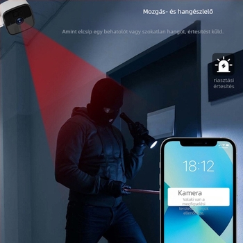 Vezeték nélküli 360° kamera beltéri/kültéri használatra távirányítóval – vízszintes forgás 0-360°, sebesség 180°/s, függőleges forgás 90°, forgáskorlátozás 355°, üzemeltetési feszültség AC110-220V