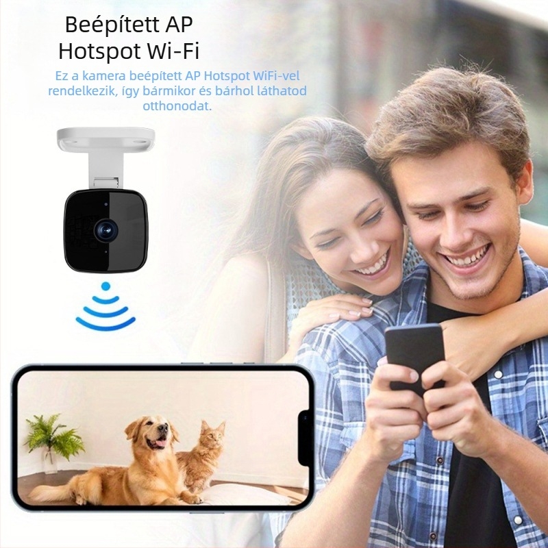 Vezeték nélküli 360° kamera beltéri/kültéri használatra távirányítóval – vízszintes forgás 0-360°, sebesség 180°/s, függőleges forgás 90°, forgáskorlátozás 355°, üzemeltetési feszültség AC110-220V