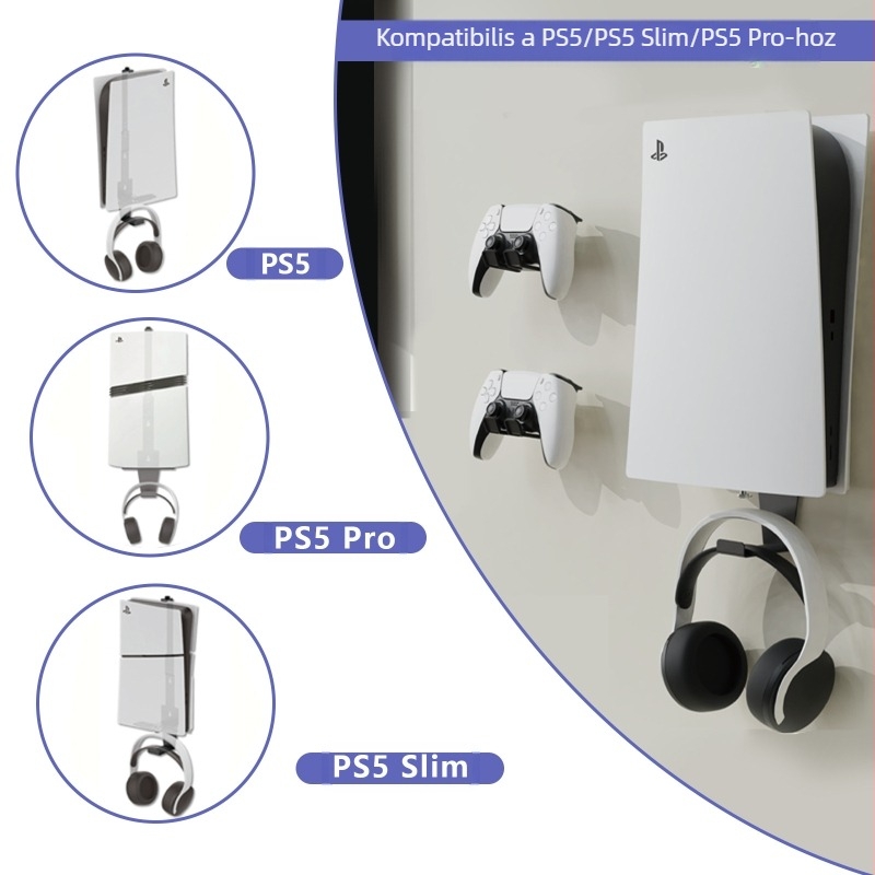 PS5 falra szerelhető készlet fejhallgató tartóval PS5/PS5 Pro/PS5 Slim-hez — vas, 640 g