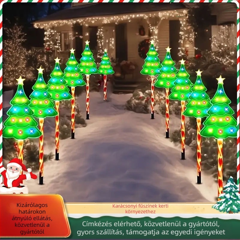 Napelemes karácsonyfa álló LED lámpa, kültéri, IP44 vízálló, 0,03 W fényforrás, modell AS-55, gombos vezérlés