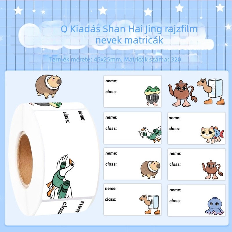 Q verziós családnév matricák – elsős osztályos roll, óvodai asztali íráshoz, tömített élű ragasztószalag (JU1326; Anyag: Non-dry Adhesive; Stílus: Cartoon; Gyártás: Printing)
