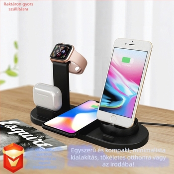 5-1-ben vezeték nélküli töltő forgatható telefonállvánnyal és töltéssel órára és fülhallgatóra — Qi tanúsítvány, QC3.0, akár 15W (Modell BXD-07A)
