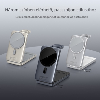 Asztali mágneses hajtogatható 3-az-1-es vezeték nélküli töltő telefon, óra és fülhallgató tartóval (PD akár 15W)