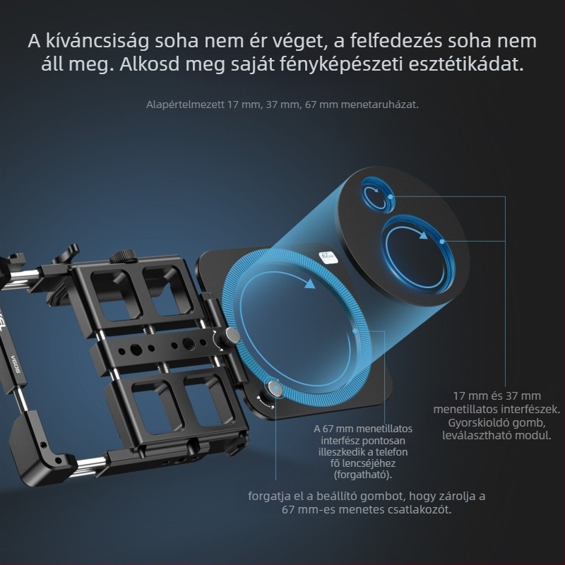 APEXEL VG05CH Hordozható, multifunkcionális telefonklip Bluetooth kezelővel külső élő közvetítéshez és fényképezéshez; anyag: alumíniumötvözet; kompatibilis Apple/Huawei/Oppo/Vivo/Xiaomi/OnePlus/Honor