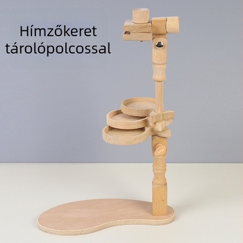 Bükkfa keresztszemes hímző állvány 3 tároló rekesszel, asztali kivitel, tömörfa keret