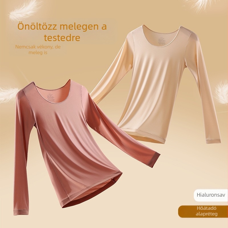 Melegített nylon bőrápolási alapréteg kerek nyakkal, hosszú ujjú, egyrétegű konstrukció, antiszatikus és melegen tartó
