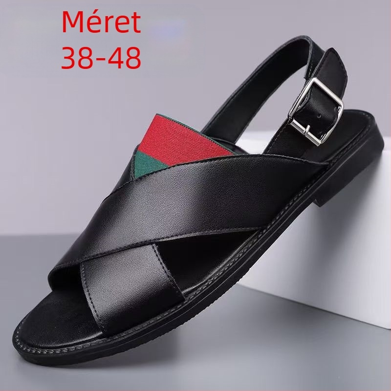 Férfi csíkos szandálok — nyitott orrú, lélegző, csúszásmentes, slip-on elasztikus záródású, gumitalp