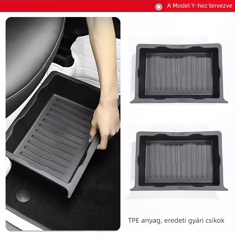 Frissített Tesla Model Y-höz tartozó ülés alatti tároló doboz – belső kiegészítő, műanyag, testre szabható, logónyomtatás lehetséges, termékkód 30ZH8394492307