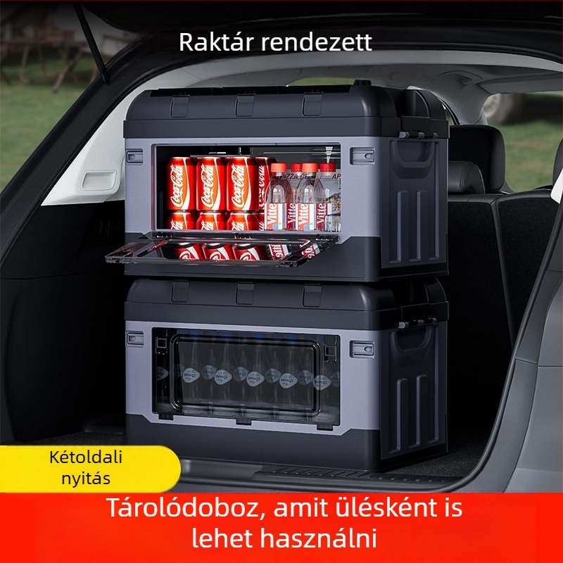 Csomagtartó tároló doboz – összecsukható, oldalsó nyílású, bőr, univerzális illeszkedés