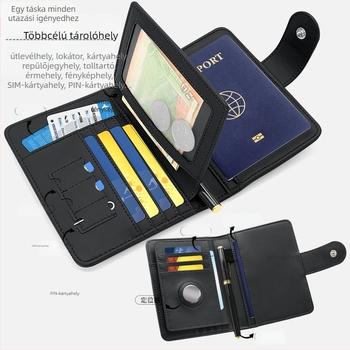 PU Bőr Útlevél- és Kártyatartó Csattal, Több Kártya Rekesz, Uniszex, Betű Mintázat