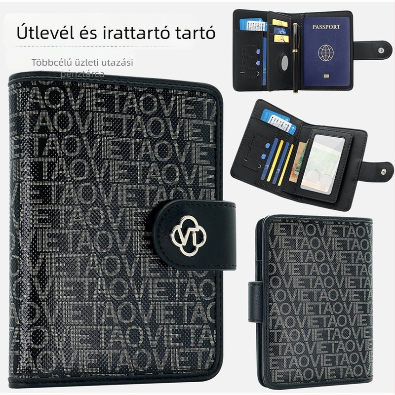 PU Bőr Útlevél- és Kártyatartó Csattal, Több Kártya Rekesz, Uniszex, Betű Mintázat
