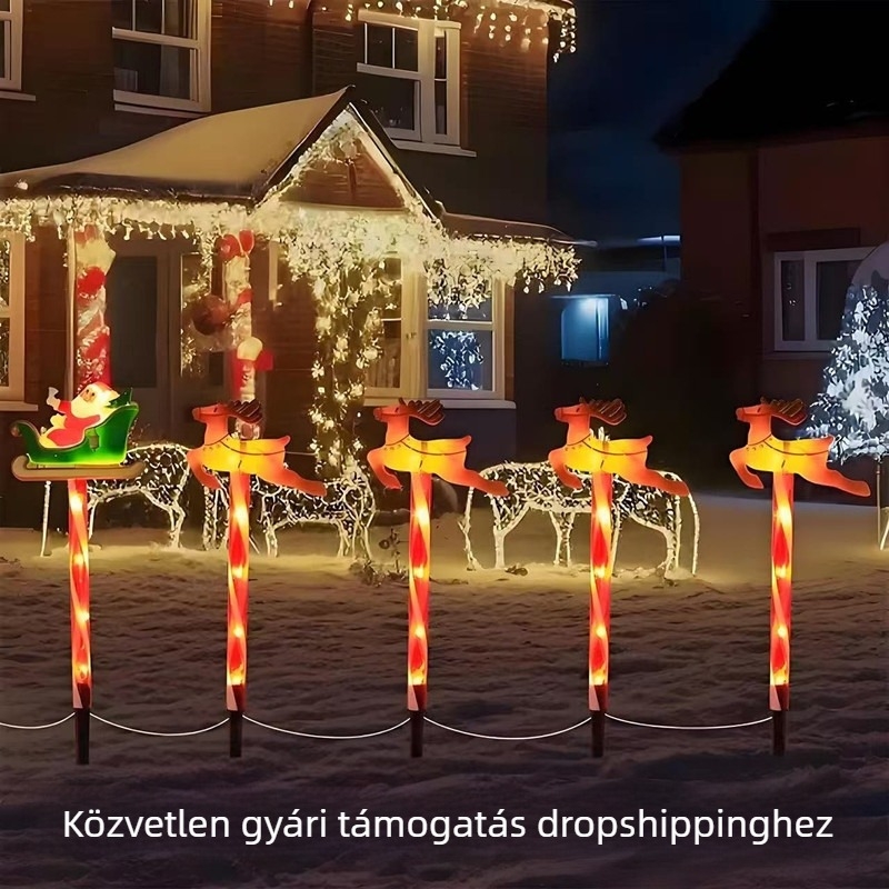 Karácsonyi földbe szúrható világítás, napelemes, IP65, 2.4V, 3000K meleg fehér, üzemidő 12–16 óra