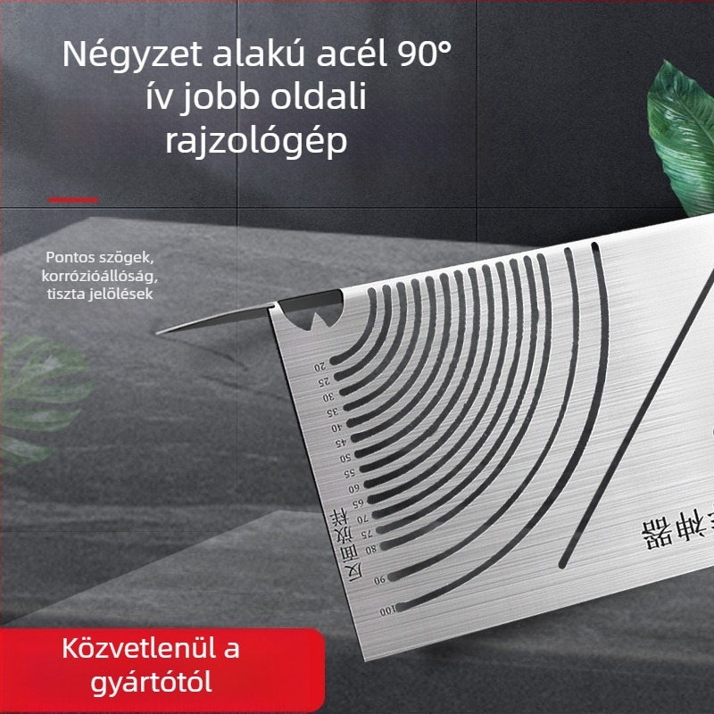 Rozsdamentes acélból készült összecsukható ív- és derékszög jelölő vonalzó, többfunkciós jelölő eszköz négyzetes csövekhez