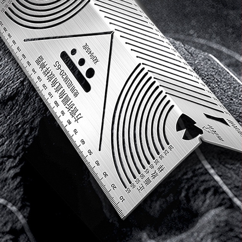 Rozsdamentes acélból készült összecsukható ív- és derékszög jelölő vonalzó, többfunkciós jelölő eszköz négyzetes csövekhez