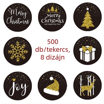 Fekete karácsonyi kerek címke ajándékcsomagoláshoz, színes nyomtatás, forró olvadó ragasztó, lézeres ragasztóanyag, 65°C hőállóság, testreszabás elérhető
