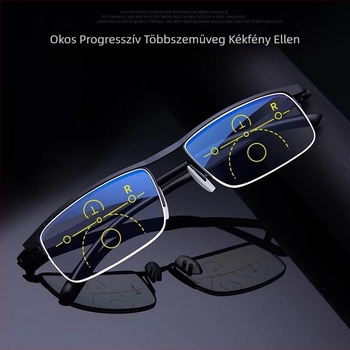 Olvasó szemüveg gyanta lencsékkel, félkeretes fém keret, négyszögletes forma