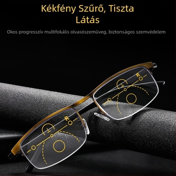 Olvasó szemüveg gyanta lencsékkel, félkeretes fém keret, négyszögletes forma