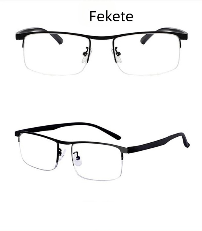 Olvasó szemüveg gyanta lencsékkel, félkeretes fém keret, négyszögletes forma