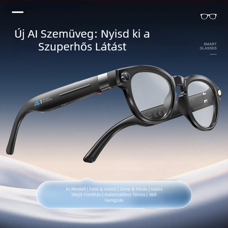 Okos szemüveg 8 MP kamera, 4 GB belső memória, valós idejű AI fordítás, fejre helyezhető viselés, kompatibil Android és iOS