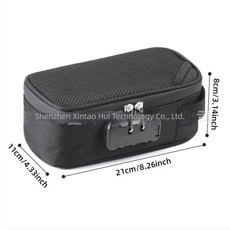 Kocka alakú utazási tároló kombinált zárval és dezodoráló szűrővel dohányzási kiegészítők számára (poliszter, modell CL109)