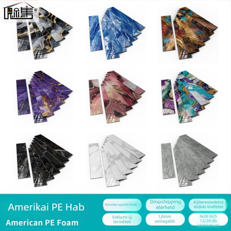 PET önklebős falmatrica készlet konyha és nappali számára; vízálló, olajálló és szennyeződésálló; csíkos vagy egyszínű mintázat; 5+ darabos készlet; modern, 3D stílus