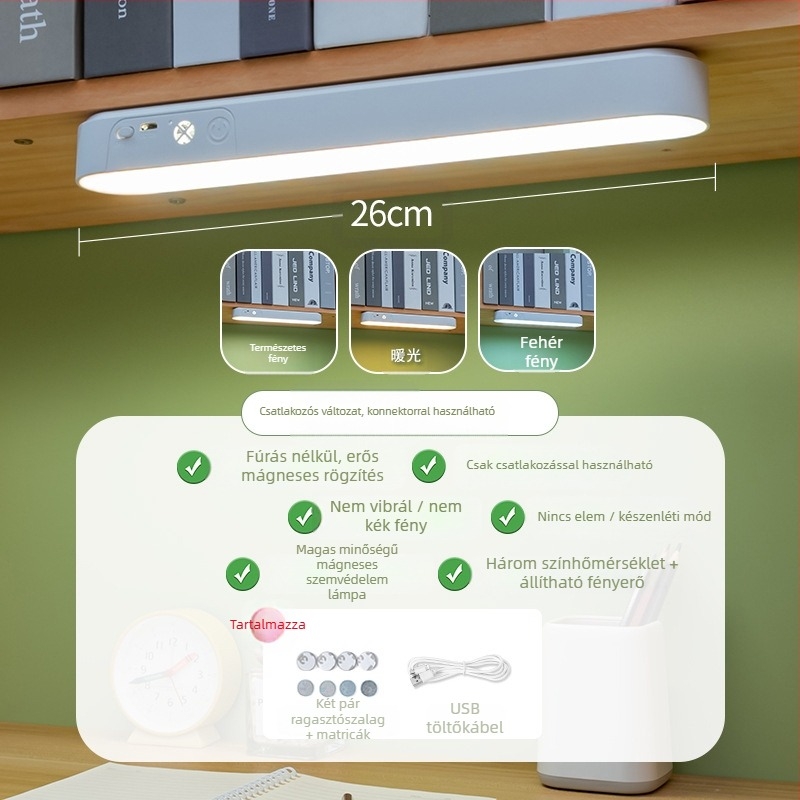 Tanulmányi asztali lámpa szemkímélő, távirányítású, három színhőmérséklet, beépített akkumulátor, tanuló lámpa