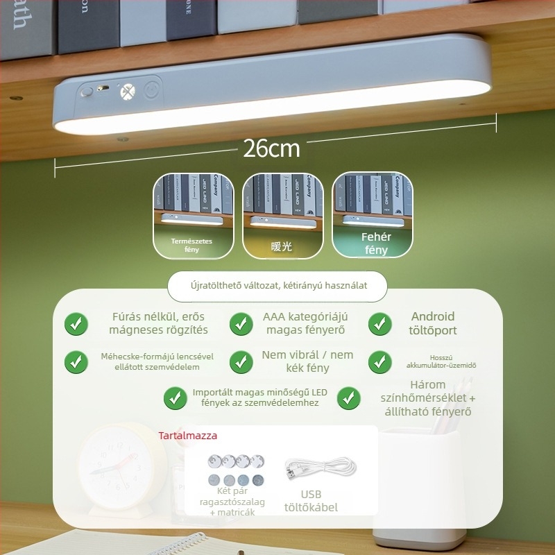Tanulmányi asztali lámpa szemkímélő, távirányítású, három színhőmérséklet, beépített akkumulátor, tanuló lámpa