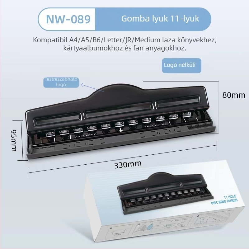 Négylyukas lyukasztó — kézi működtetés, 1–5 lapig, tömege 0,45 kg