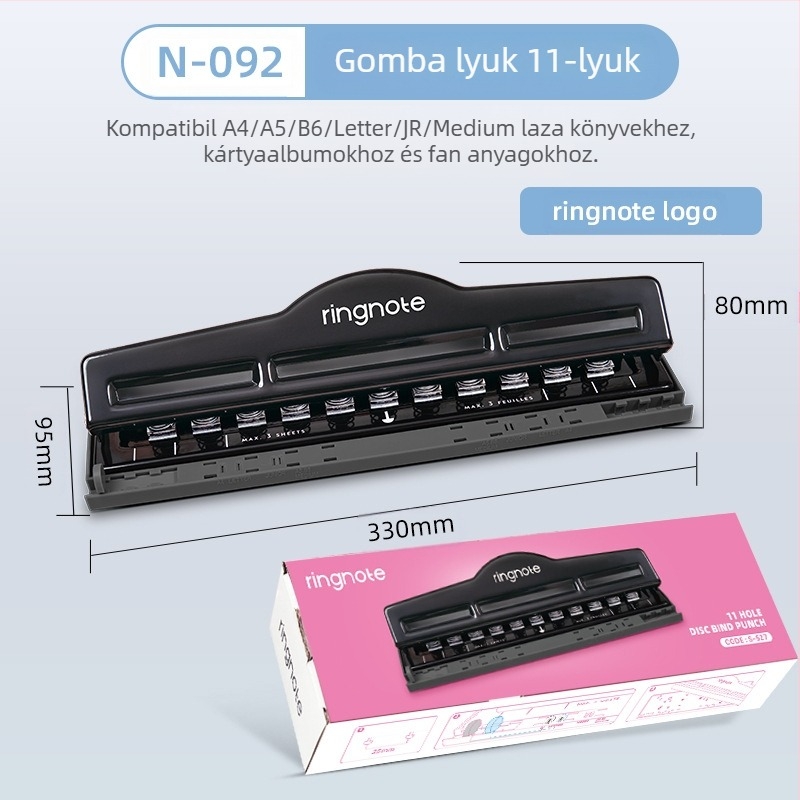 Négylyukas lyukasztó — kézi működtetés, 1–5 lapig, tömege 0,45 kg