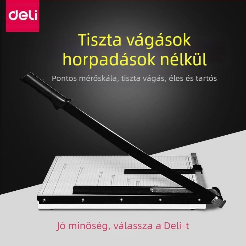 Deli kézi papírvágó, fa- és fémszerkezet, acél pengével, kártyákhoz és fényképekhez