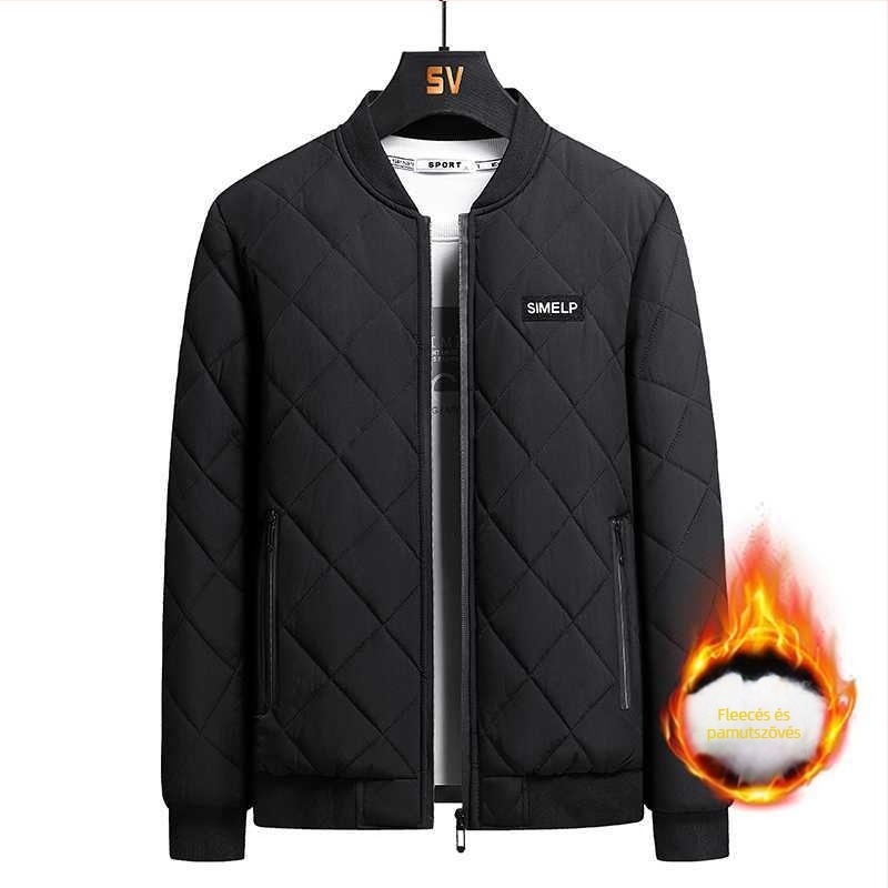 Férfi dzseki álló gallérral, karcsú szabás, fleece béléssel, téli szezonra, egy gombos zárás