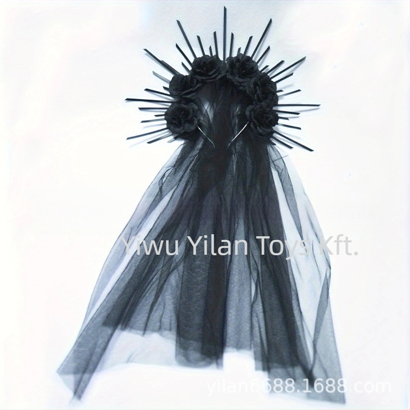 HOWAWAY Gothikus fekete rózsás fejpánt — nejlon, kézzel készített, irodalmi retro stílus, fejfedő nőknek