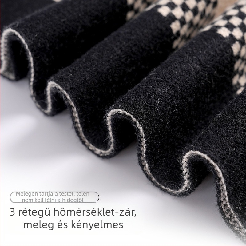 Férfi kasmír sál, kockás mintázat, egyszerű szövés, meleg téli kiegészítő