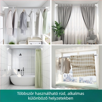 201 rozsdamentes acél ruhaszárító rúd, teleszkópos, fúrás nélküli, fürdőszobába