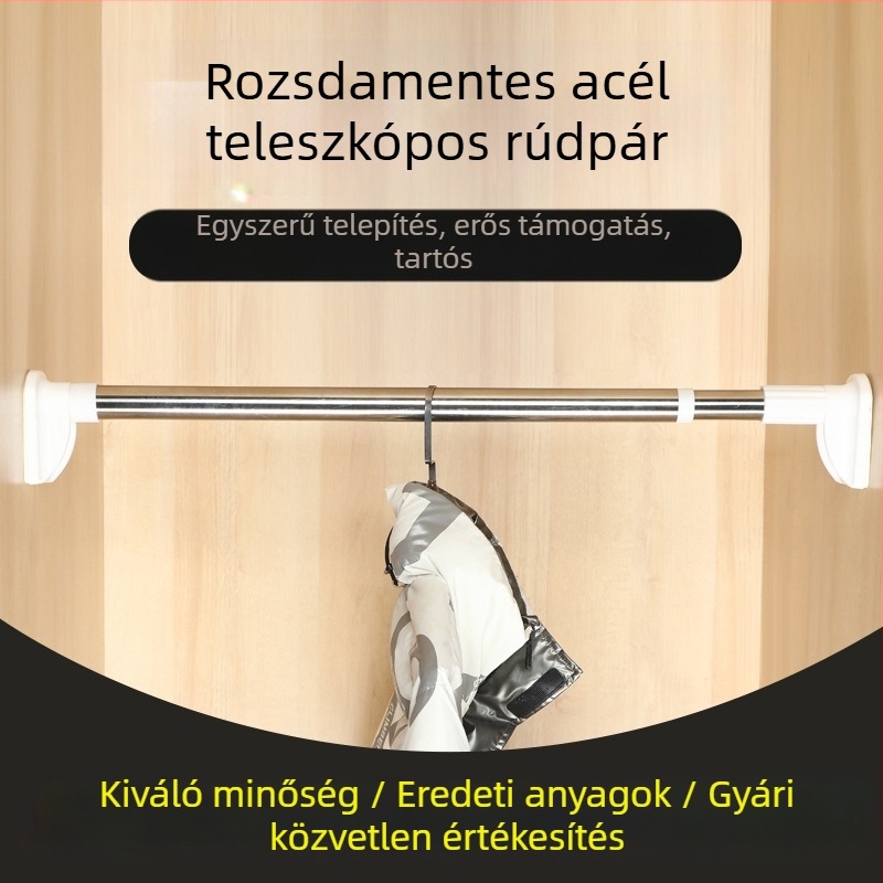 201 rozsdamentes acél ruhaszárító rúd, teleszkópos, fúrás nélküli, fürdőszobába