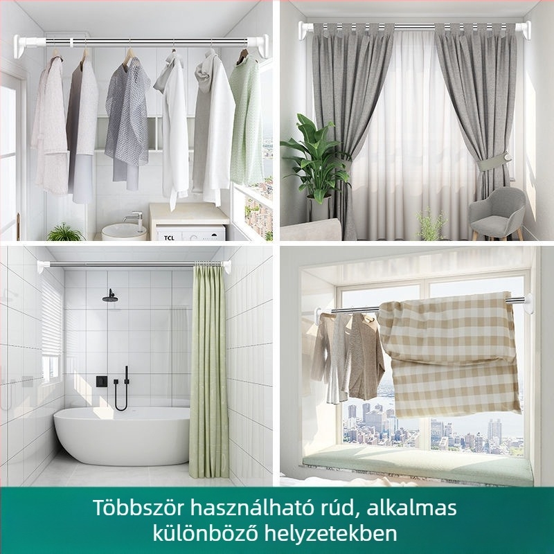 201 rozsdamentes acél ruhaszárító rúd, teleszkópos, fúrás nélküli, fürdőszobába