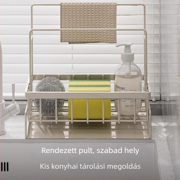 Konyhai szivacs és kendő tároló állvány, hordozható, szénacélból, modell L13-, padlóra álló.