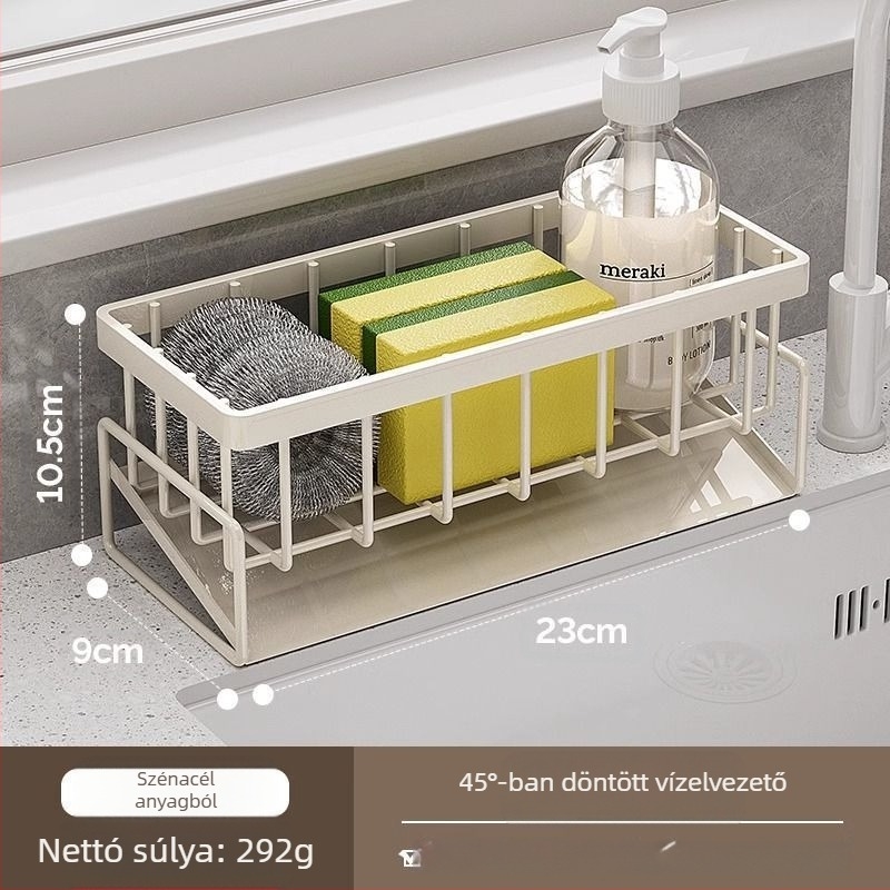 Konyhai szivacs és kendő tároló állvány, hordozható, szénacélból, modell L13-, padlóra álló.
