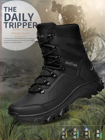 Férfiaknak készített magas szárú taktikai bakancs szabadidős túrákhoz és hegymászáshoz, Oxford anyagból