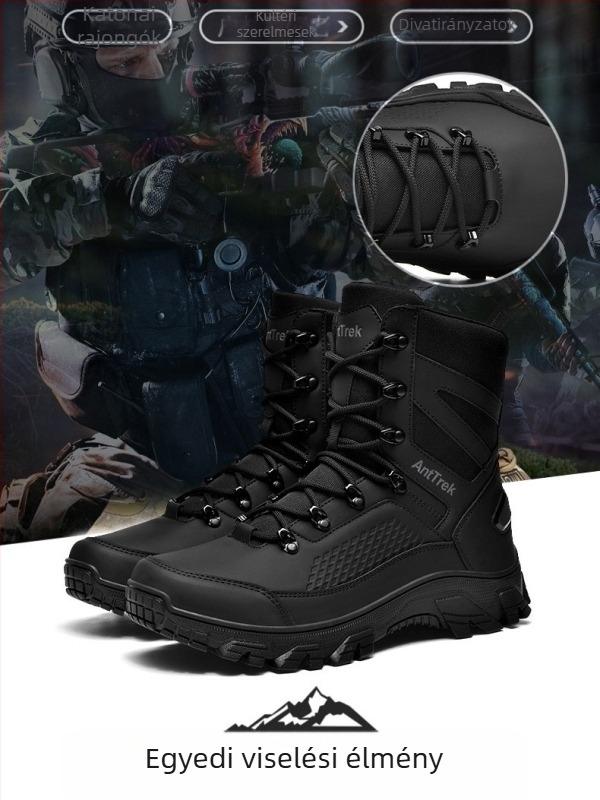 Férfiaknak készített magas szárú taktikai bakancs szabadidős túrákhoz és hegymászáshoz, Oxford anyagból