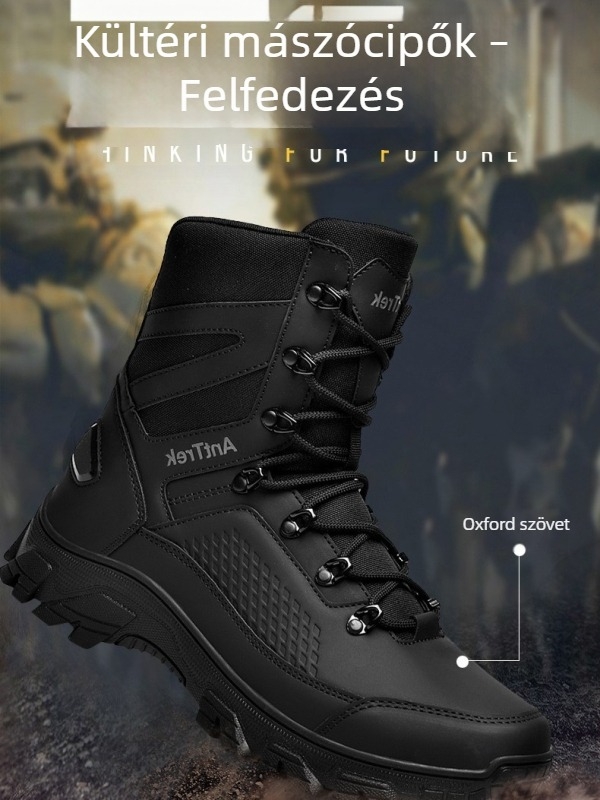 Férfiaknak készített magas szárú taktikai bakancs szabadidős túrákhoz és hegymászáshoz, Oxford anyagból