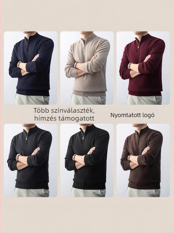 Koreai stílusú kötött pulóver fleece-béléssel, álló gallér, hosszú ujjú