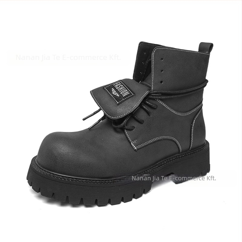 Férfi bőr bakancsok, Martin stílus, PU felső rész, gumitalp, középmagas sarok 3-5 cm