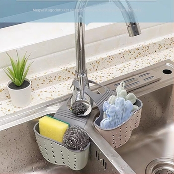 Rozsdamentes acél konyhai mosogatóhoz – függő lefolyó kosár, fúró nélküli rögzítés, szivacs és törlőruha tároló