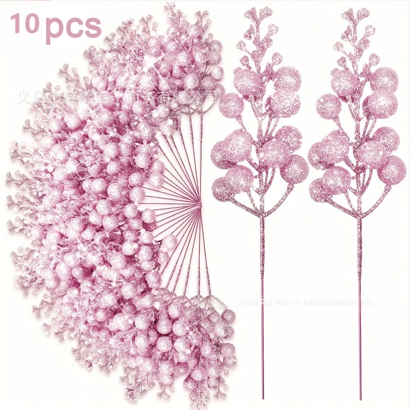 10 darabos, élethű karácsonyi aranyporos bogyó függő dísz, ideális a fa és a ház dekorációjához, modell WG425, anyagok: hab, papír, egyéb